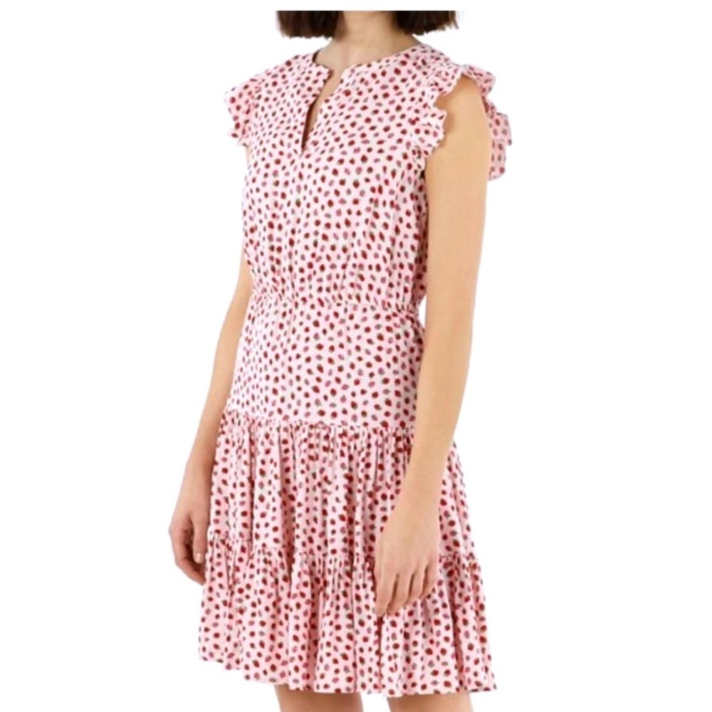 Cath Kidston Strawberry Print Tiered Ruffle Dress Pink Cottagecore Sz UK16 US12